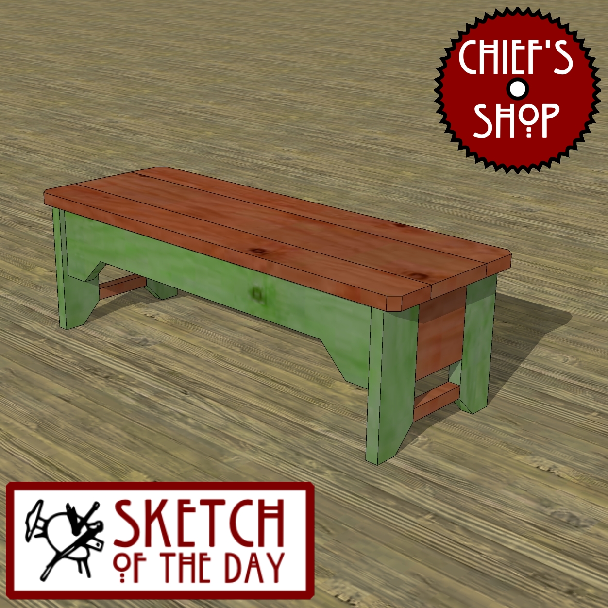 Sketch of the Day: Country Kitchen Bench #woodworking | Chief's Shop